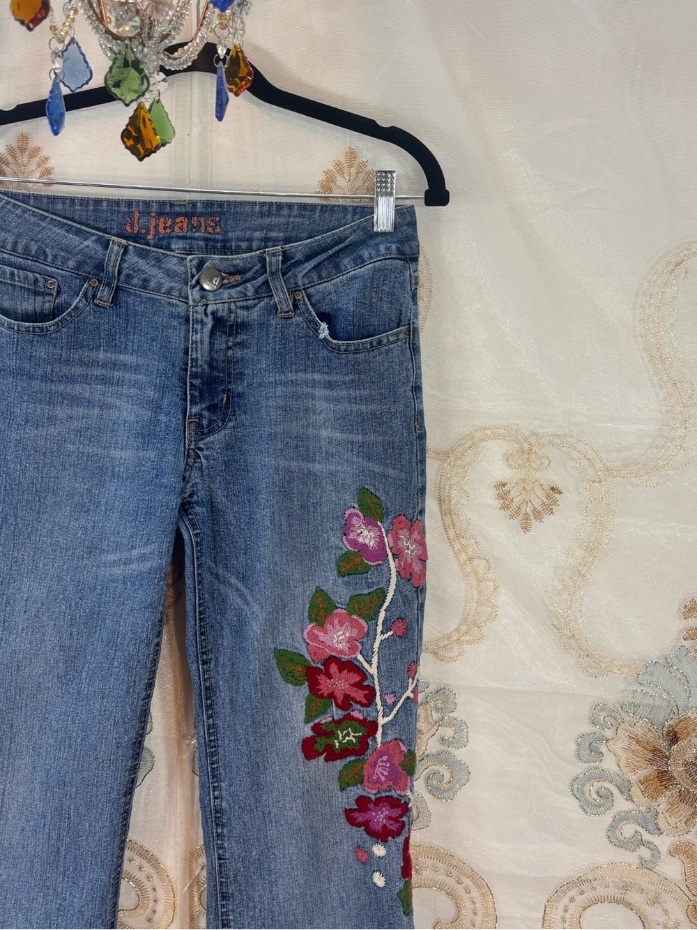 ✨Vintage Y2K Boho Cherry Blossom Embroidered Flare Jeans✨